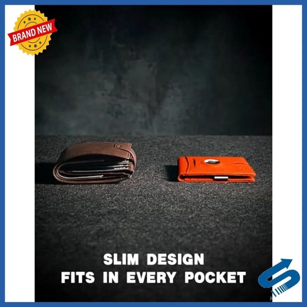 Slim RFID Leather Wallet with AirTag Holder & Money Clip